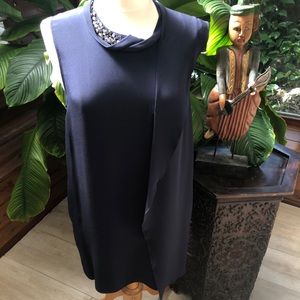 Philip Lim Navy Silk Rhinestone Studded Dress